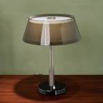 Sculptural Totem Table Lamp in Dark Textured Glass and Lacquered Wood, 1970's