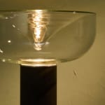 Sculptural Totem Table Lamp in Dark Textured Glass and Lacquered Wood, 1970's