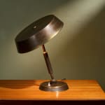 Sculptural Totem Table Lamp in Dark Textured Glass and Lacquered Wood, 1970's
