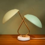 Rationalist Table Lamp in Green Lacquered Metal and Brass with Adjustable Shade, Italy, 1950's