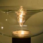 Sculptural Totem Table Lamp in Dark Textured Glass and Lacquered Wood, 1970's