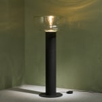 Sculptural Totem Table Lamp in Dark Textured Glass and Lacquered Wood, 1970's