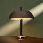 Sculptural Totem Table Lamp in Dark Textured Glass and Lacquered Wood, 1970's