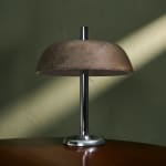 Sculptural Totem Table Lamp in Dark Textured Glass and Lacquered Wood, 1970's