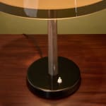 Sculptural Totem Table Lamp in Dark Textured Glass and Lacquered Wood, 1970's