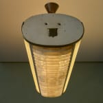 Sculptural Totem Table Lamp in Dark Textured Glass and Lacquered Wood, 1970's