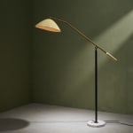 Rationalist Table Lamp in Green Lacquered Metal and Brass with Adjustable Shade, Italy, 1950's
