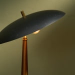 Rationalist Table Lamp in Green Lacquered Metal and Brass with Adjustable Shade, Italy, 1950's