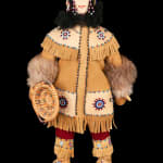 ELLEN SAVAGE (ELLEN SAVAGE XIDHOY) (1919-2004) DEG XINAG ATHABASCAN, Athabaskan Doll with Beaded Coat and Willow Root Basket, 12 Sept...