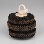 ELLEN SAVAGE (ELLEN SAVAGE XIDHOY) (1919-2004) DEG XINAG ATHABASCAN, Athabaskan Doll with Beaded Coat and Willow Root Basket, 12 Sept...