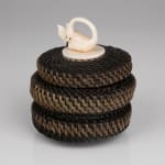 ELLEN SAVAGE (ELLEN SAVAGE XIDHOY) (1919-2004) DEG XINAG ATHABASCAN, Athabaskan Doll with Beaded Coat and Willow Root Basket, 12 Sept...