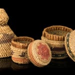 UNIDENTIFIED NUU-CHAH-NULTH ARTISTS, Two Miniature Baskets and a Miniature Rain Hat, 1990s