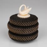 ELLEN SAVAGE (ELLEN SAVAGE XIDHOY) (1919-2004) DEG XINAG ATHABASCAN, Athabaskan Doll with Beaded Coat and Willow Root Basket, 12 Sept...