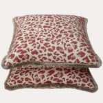 Colefax and Fowler Chester Red Leopard Pattern Cushion with Cut Ruche Trim