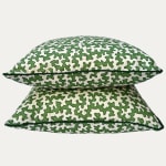 Sibyl Colefax & John Fowler Squiggle Green Linen Decorative Cushion With Piping
