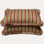 Prelle Fleuret Rayee Brantome Mousse et Rubis Decorative Cushion with Brush Fringe