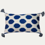 Birmingham and Co Silk and Cotton Ikat Cushion with Blue and White Tassels