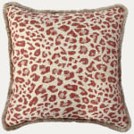 Colefax and Fowler Chester Red Leopard Pattern Cushion with Cut Ruche Trim