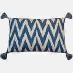 Blue Chevron Silk and Cotton Ikat Cushion with Matching Tassels