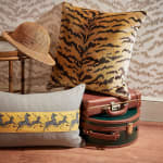 Scalamandre Tigre Silk Ivory Black and Gold Cushion