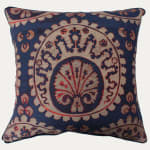 Arjumand Venice Ottoman Blu e Rosso on Cream Tussah Silk Cushion