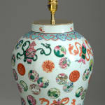 A mid-nineteenth century famille rose porcelain vase of good scale, mounted as a lamp