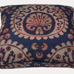 Arjumand Venice Ottoman Blu e Rosso on Cream Tussah Silk Cushion