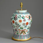 A mid-nineteenth century famille rose porcelain vase of good scale, mounted as a lamp