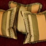 SFJ Silk Gold, Apricot and Green Striped Cushion