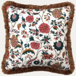Christopher Moore Blue Passion Flower on Cotton Cushion with Brush Trim