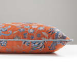 Dragon Tableau Persimmon Blue Cushion with Boulevard Cord Piping