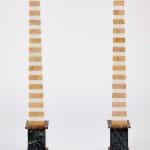 Pair of Tall Multicolored Striped Specimen Marble Obelisks, 19th Century