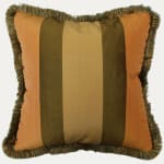 SFJ Silk Gold, Apricot and Green Striped Cushion with Brush Fringe