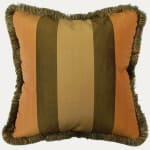 SFJ Silk Gold, Apricot and Green Striped Cushion with Brush Fringe
