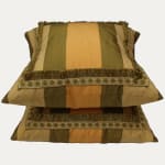SFJ Silk Gold, Apricot and Green Striped Cushion with French Vintage Trim