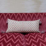 Aleta Fabrics Padma Buti on Green Oblong Cushion with Bespoke Tassels