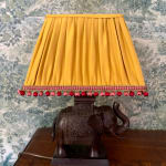 SFJ Gold Silk Rectangular Handsewn Empire Lampshade with Houles Beaded Trim