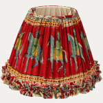 Pair of Beautiful Vintage Indian Hand Block Printed Textile Lampshades with Frill Skirt