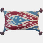 Purple and Blue Silk Cotton Ikat Cushion with Matching Tassels