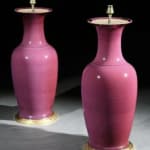 A Fine Pair of Large Scale Chinese Lamps in a Monochromatic Plum Hue