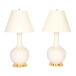 Pair of Small Single Gourd Clear Crackle 23k Gold Water Gilt Base with Brass Double Cluster