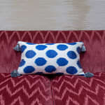 Birmingham and Co Silk and Cotton Ikat Cushion with Blue and White Tassels