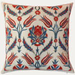 Unique Suzani Cushion with Silk Hand Embroidered Tulip Motifs on Silk & Cotton Base Cloth
