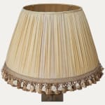 Handsewn Loosely Gathered Antique Uzbek Silk Lampshade with Samuel & Sons Orsay Silk Tassel Trim
