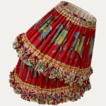 Pair of Beautiful Vintage Indian Hand Block Printed Textile Lampshades with Frill Skirt