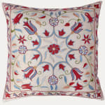 Unique Suzani Cushion with Silk Hand Embroidered Ottoman Motifs on Silk & Cotton Base Cloth