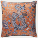 Dragon Tableau Persimmon Blue Cushion with Boulevard Cord Piping