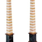 Pair of Tall Multicolored Striped Specimen Marble Obelisks, 19th Century