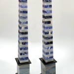 Pair of 33" Tall Obelisks in Blue Sodalite and White Oynx