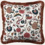Christopher Moore Blue Passion Flower on Cotton Cushion with Brush Trim